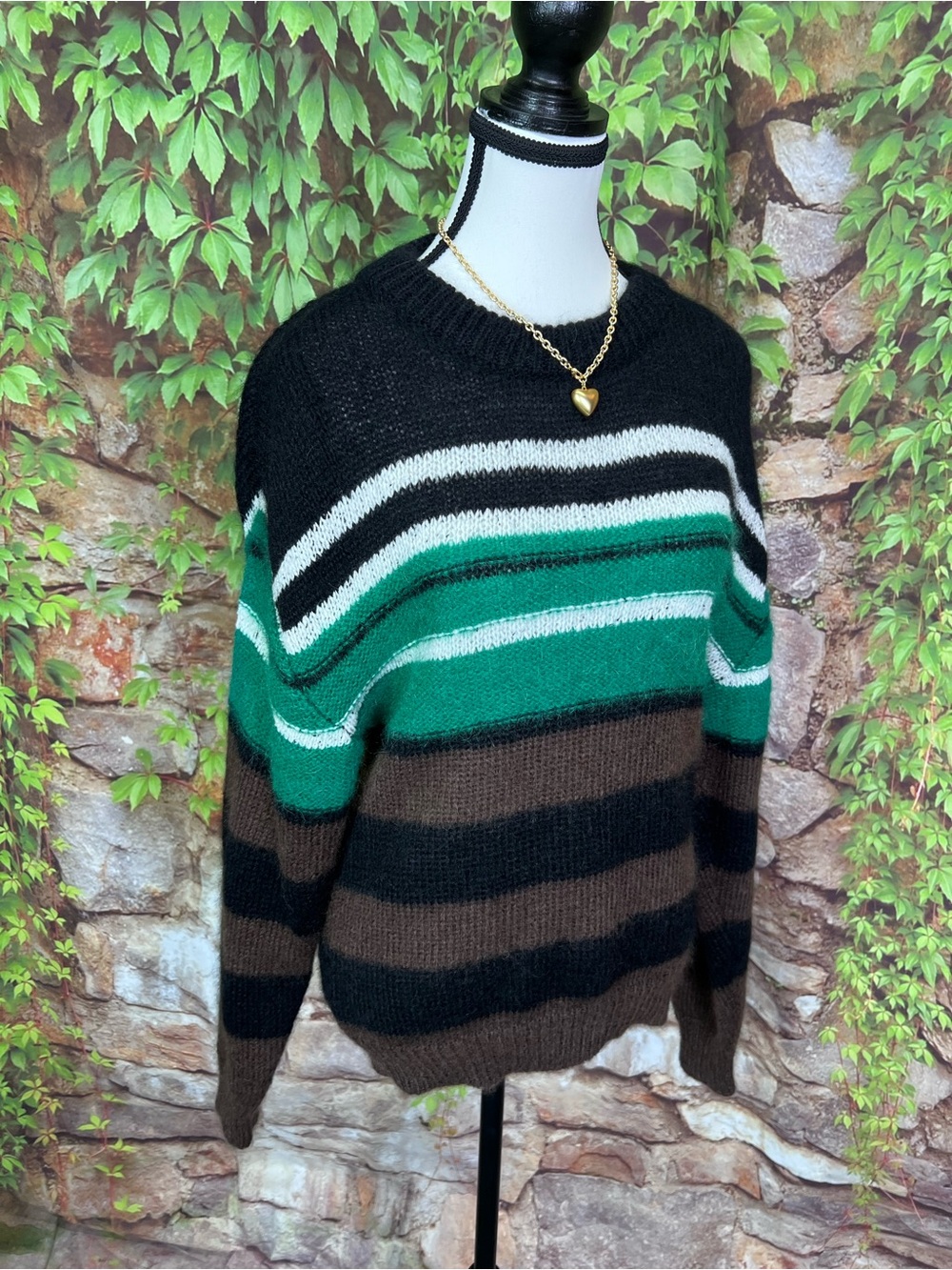 TELA Gina Mohair and Wool Blend Striped Made in Italy Luxury Crewneck Sweater, S - Picture 11 of 15
